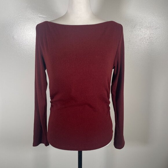 OGLmove Top Womens Large Red Built in-Bra Stretch Knit Boat Neck Long Sleeve - Picture 2 of 16
